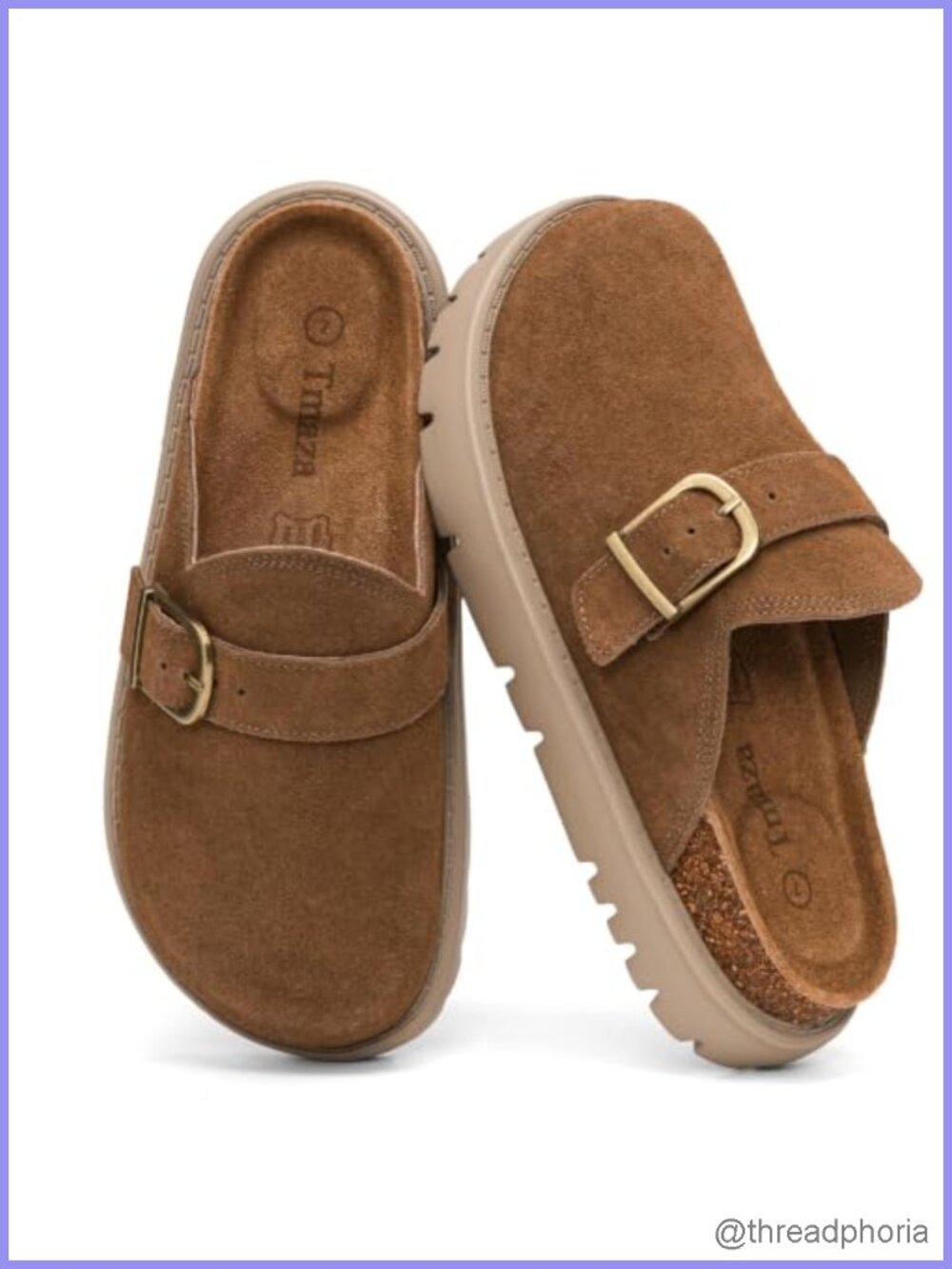 Women Platform Clogs Genuine Suede Arch Support Adjustable Buckle Mules